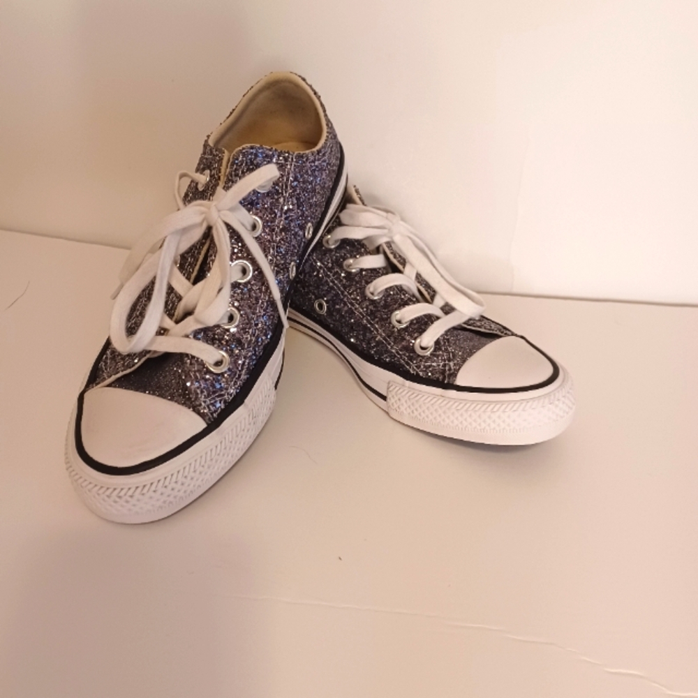 Converse All Star Chuck Taylor Black Glitter Low Top Sneakers Women's 6 Like New - Picture 2 of 13